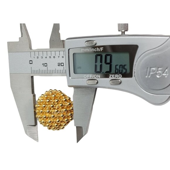 Ciner Gold-Tone Hobnail Round Domed Button Clip On Earrings, Signed - Picture 7 of 8